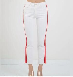 MOTHER The Mid Rise Dazzler Crop Women's 30 Whipping The Cream Pink Racer Stripe